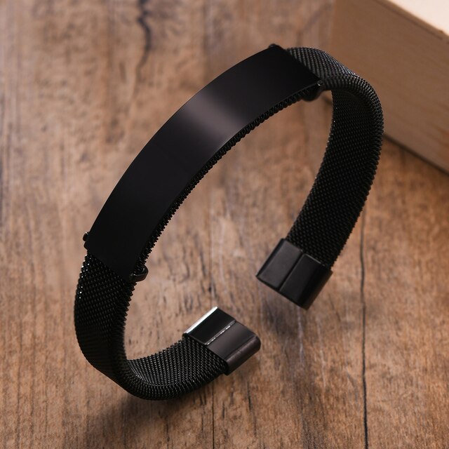Stainless Steel Mesh Band ID Cuff Bracelet