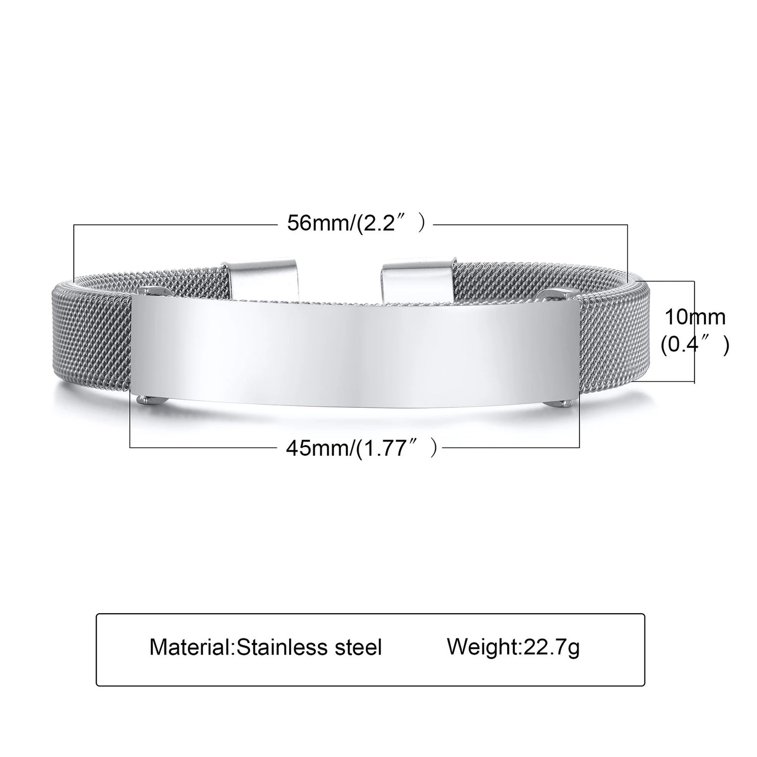 Stainless Steel Mesh Band ID Cuff Bracelet